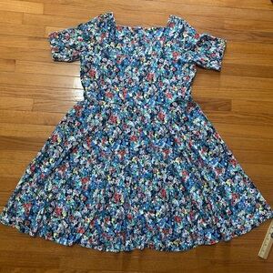 Lands End Dress Women’s Size 1X Multicolor Floral Fit N Flare Short Sleeve NWT